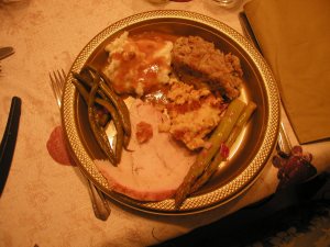 My plate, loaded with traditional Thanksgiving goodies!